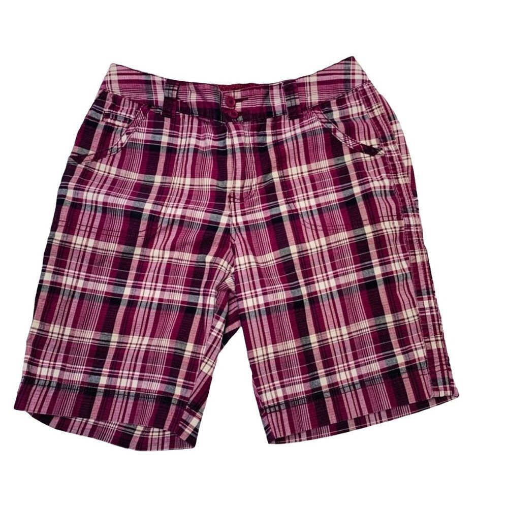 10/$25🦋 St. John's Bay Maroon Plaid Bermuda Shorts - Size 8P